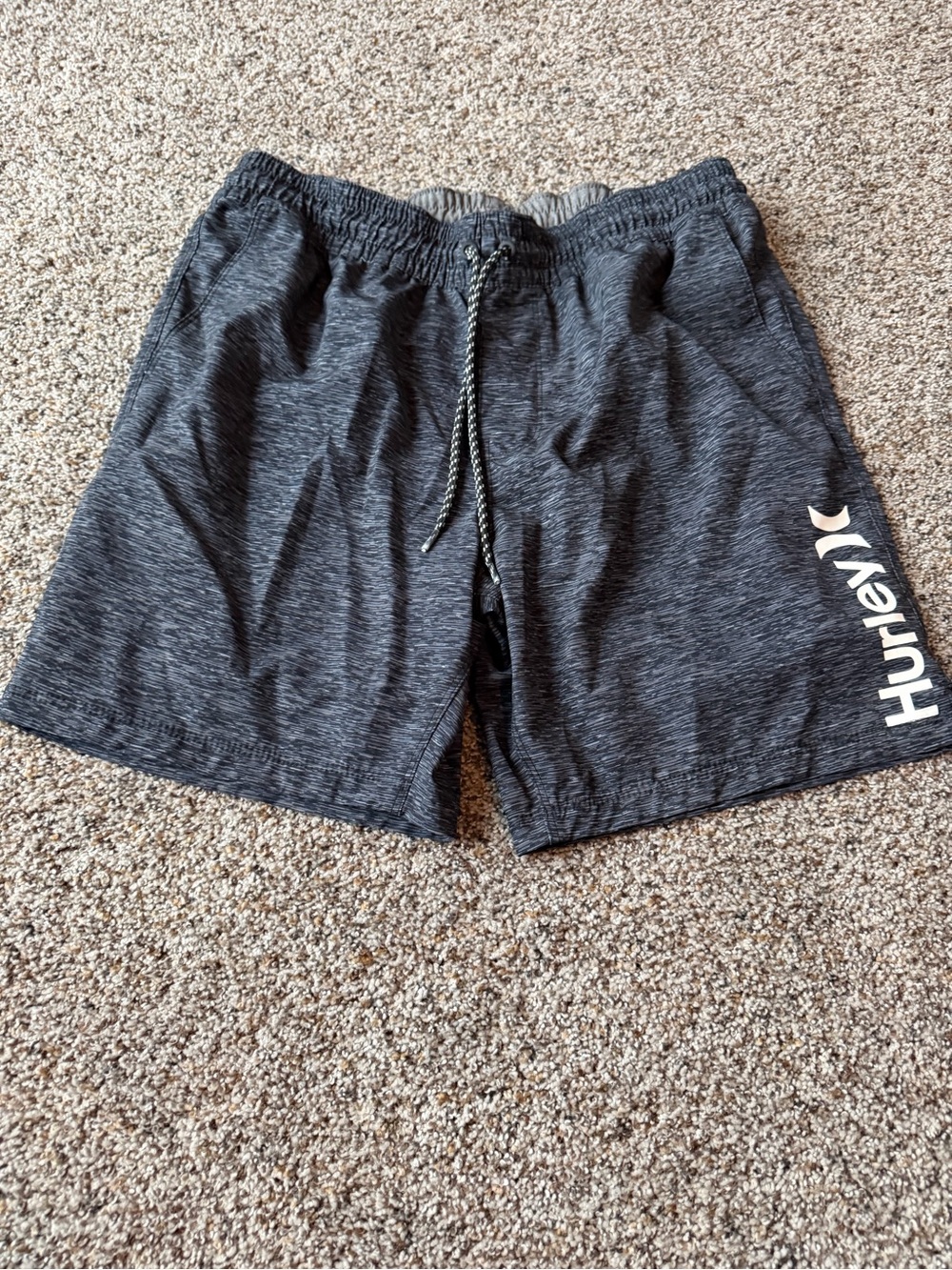 Hurley Men's Medium Black Heather Volley Swim Shorts Trunks Drawstring
